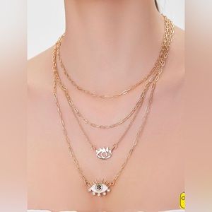 NWT Forever 21 Evil Eye Charm Layered Necklace